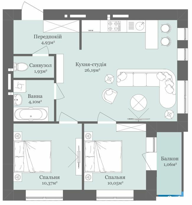 2-кімнатна 58.63 м² в ЖК West Towers від 20 250 грн/м², Ужгород