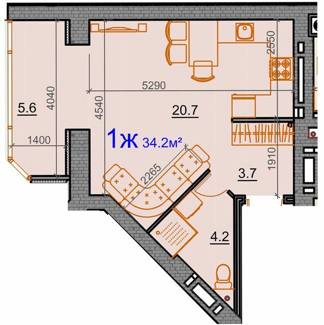 1-комнатная 34.2 м² в ЖК Курортный от 26 268 грн/м², Николаев