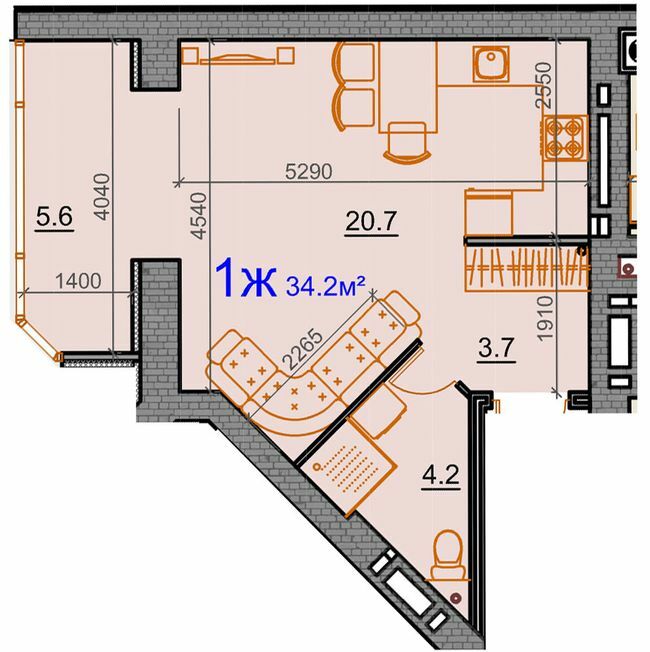 1-кімнатна 34.2 м² в ЖК Курортний від 26 268 грн/м², Миколаїв