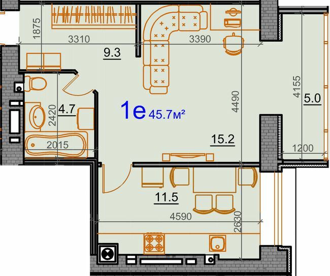 1-комнатная 45.7 м² в ЖК Курортный от 26 268 грн/м², Николаев