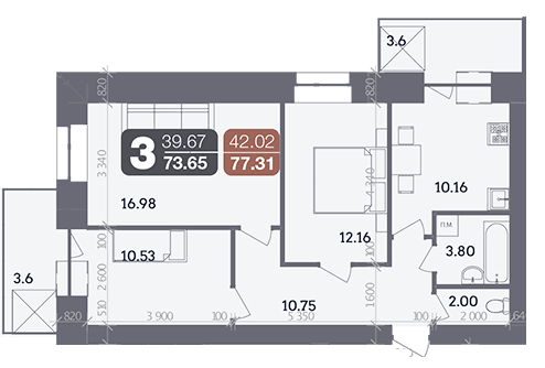 3-кімнатна 73.65 м² в ЖК Стандарт від 19 000 грн/м², Полтава