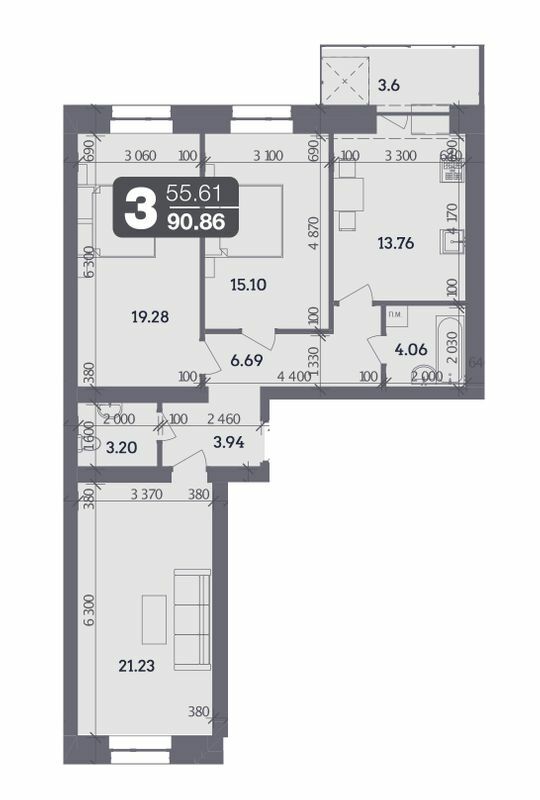 3-комнатная 90.86 м² в ЖК Стандарт от 16 500 грн/м², Полтава