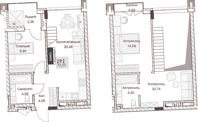 Дворівнева 72.23 м² в ЖК Pokrovsky Apart Complex від 31 550 грн/м², Рівне