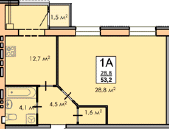 1-комнатная 53.2 м² в ЖК Andorra от 16 000 грн/м², Черкассы