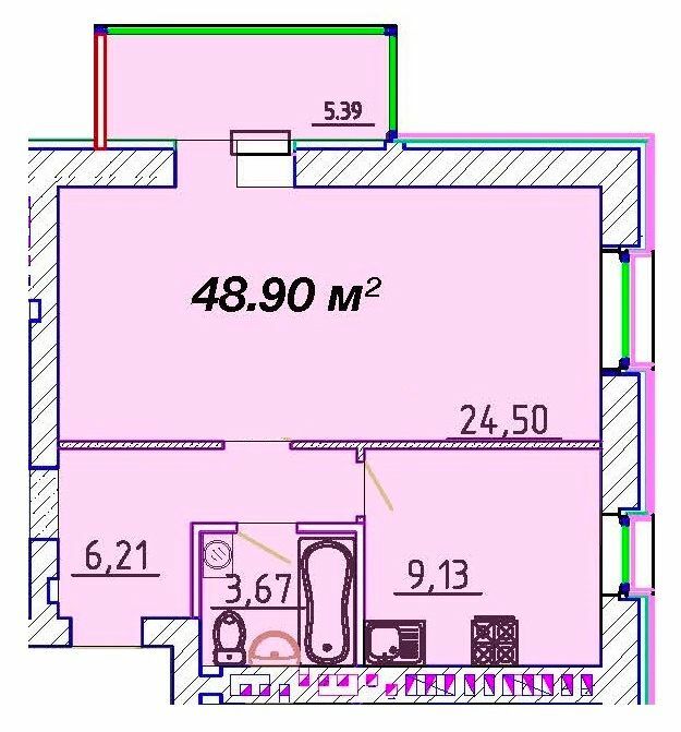 1-комнатная 48.9 м² в ЖК Графський от 19 500 грн/м², Черкассы