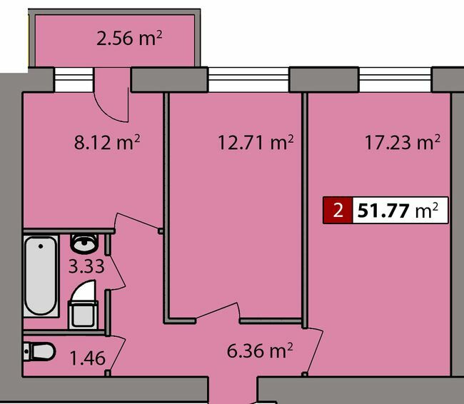 2-комнатная 51.77 м² в ЖК Парковый квартал от 16 450 грн/м², Черкассы