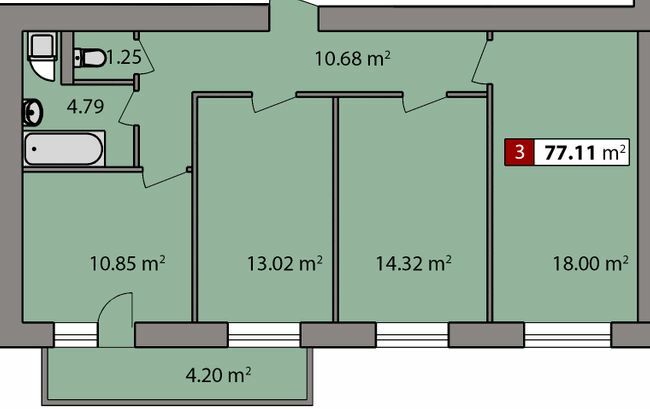 3-комнатная 77.11 м² в ЖК Парковый квартал от 16 450 грн/м², Черкассы