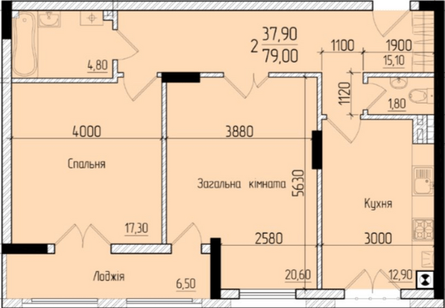 2-кімнатна 79 м² в ЖК Comfort Hall від 18 500 грн/м², Чернівці