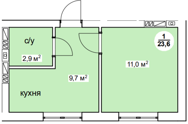 1-кімнатна 23.6 м² в ЖК Нова Данія від 20 600 грн/м², с. Софіївська Борщагівка