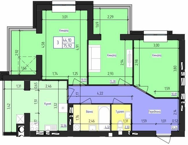 3-комнатная 75.92 м² в ЖК Олимпийский от 16 000 грн/м², Харьков