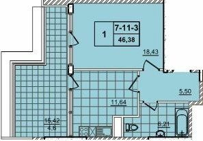 1-кімнатна 46.38 м² в ЖК 52 Перлина (Pechersk Plaza) від 73 800 грн/м², Київ
