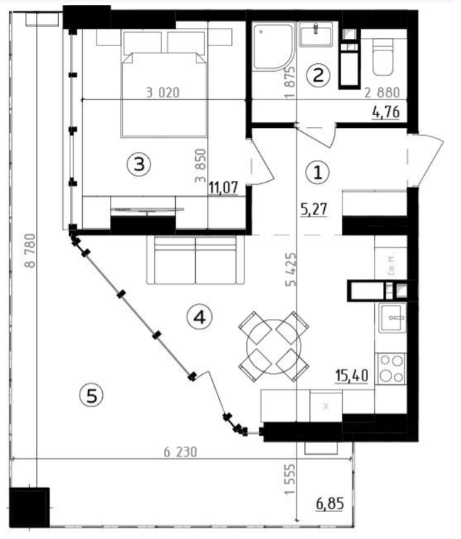 1-кімнатна 44.07 м² в ЖК Be the One від 36 000 грн/м², Київ