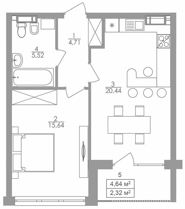 1-комнатная 48.63 м² в ЖК Greenville на Печерске от 55 500 грн/м², Киев