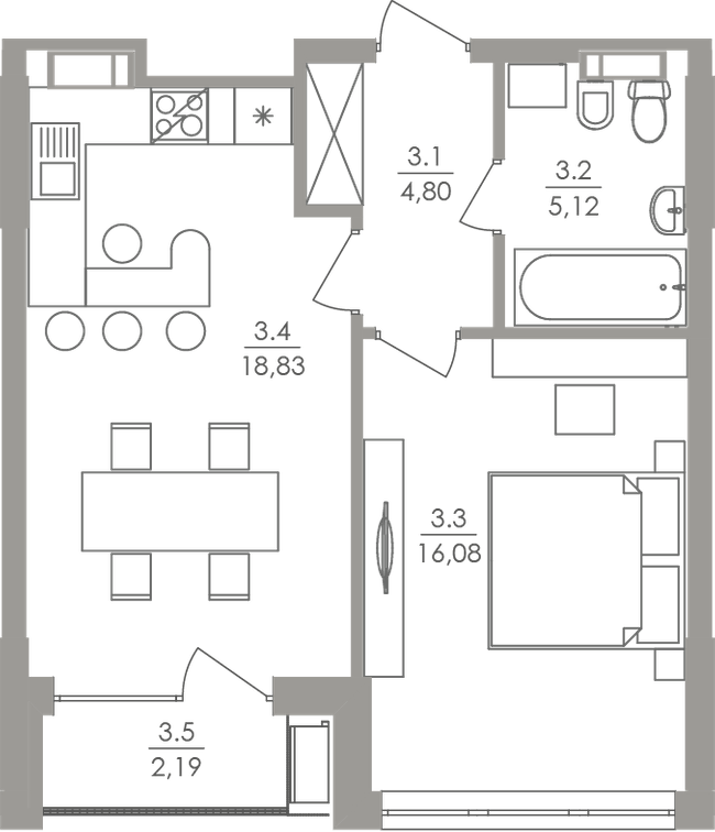 1-комнатная 47.02 м² в ЖК Greenville на Печерске от 57 200 грн/м², Киев