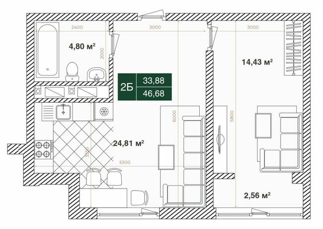 1-комнатная 46.68 м² в ЖК ParkLand от застройщика, Киев