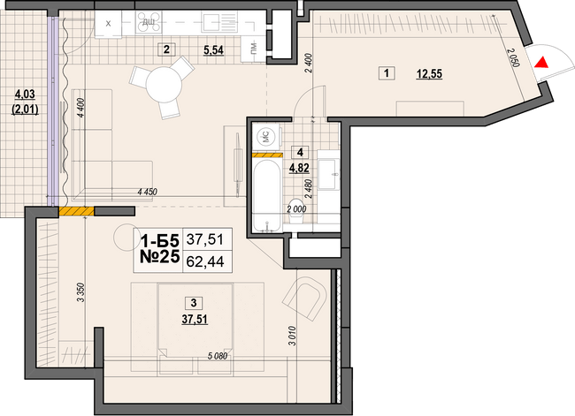 1-комнатная 62.44 м² в ЖК Клубный от 28 000 грн/м², Киев