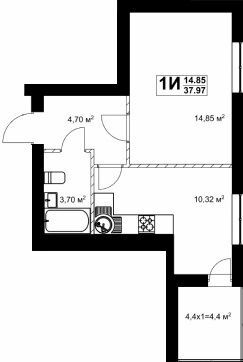 1-комнатная 37.97 м² в ЖК Павленко Холл от 22 500 грн/м², Киев