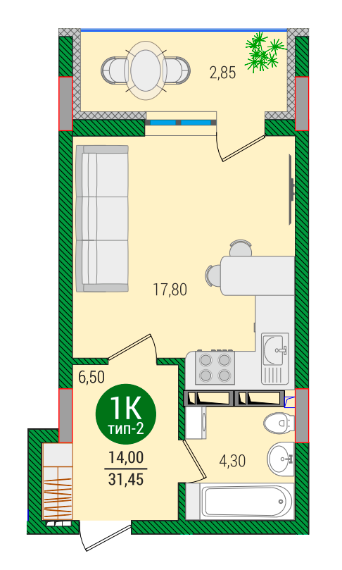 1-кімнатна 31.42 м² в ЖК Q-smart від 22 990 грн/м², Київ