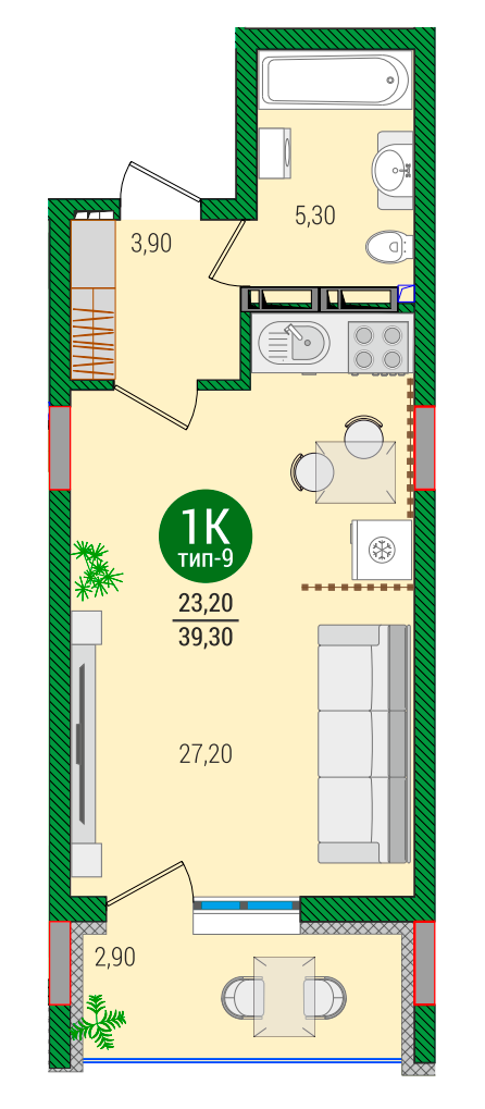 1-кімнатна 39.3 м² в ЖК Q-smart від 22 990 грн/м², Київ