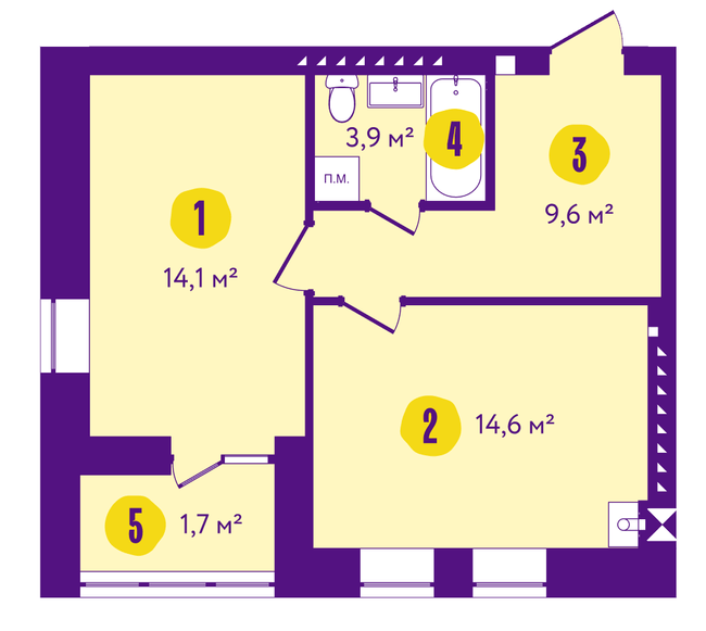 1-кімнатна 45.6 м² в ЖК Сонячний від 14 900 грн/м², м. Васильків