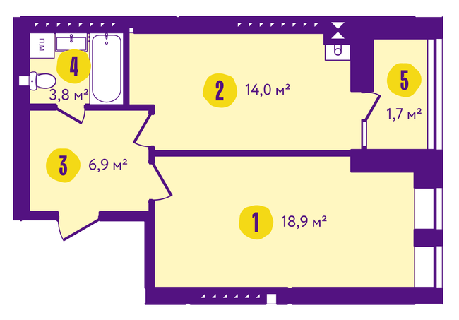 1-комнатная 47 м² в ЖК Солнечный от 18 500 грн/м², г. Васильков