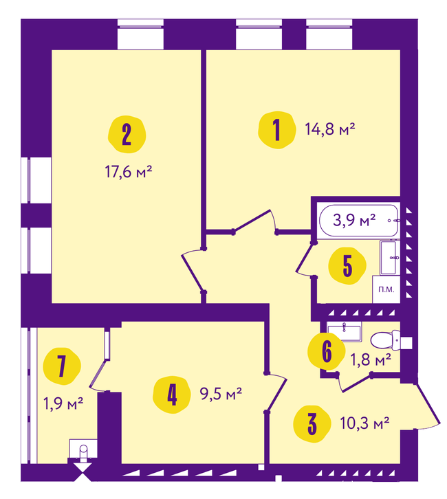 2-кімнатна 61.6 м² в ЖК Сонячний від 18 500 грн/м², м. Васильків