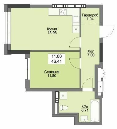 1-кімнатна 46.41 м² в ЖК Вишгород Плаза від 27 500 грн/м², м. Вишгород
