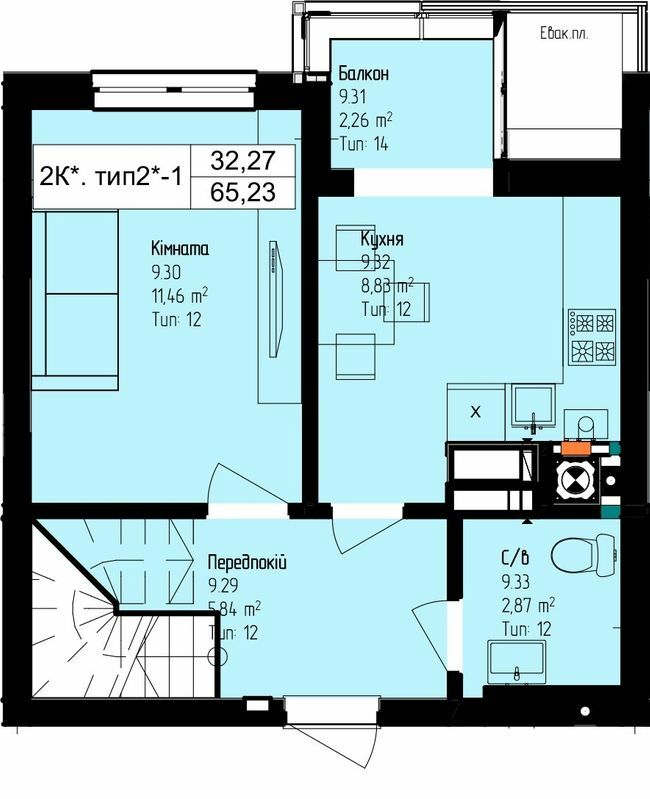 2-комнатная 65.23 м² в ЖК Пионерский квартал от 21 500 грн/м², г. Вишневое