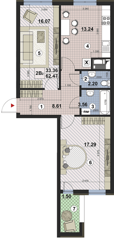 2-комнатная 62.47 м² в ЖК Paradise Avenue от 29 000 грн/м², с. Крюковщина