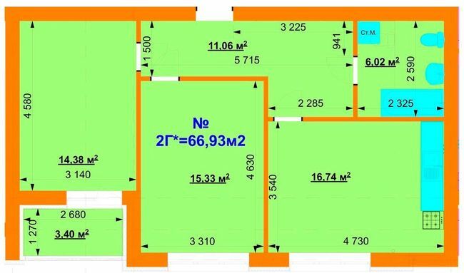 2-комнатная 66.93 м² в ЖК Grand Comfort от 15 000 грн/м², с. Михайловка-Рубежовка