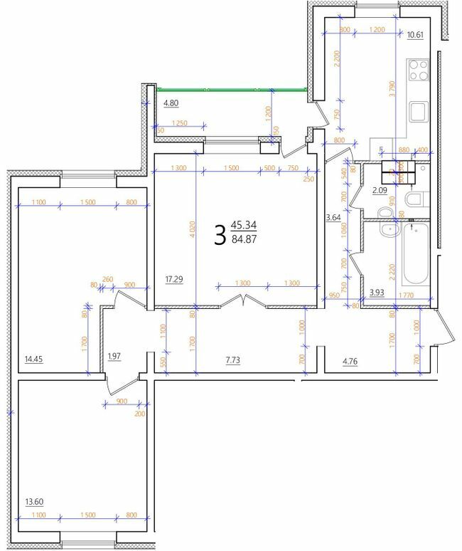 3-комнатная 84.87 м² в ЖК Одесский бульвар от 19 700 грн/м², с. Новоселки