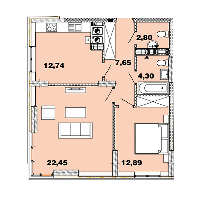 2-кімнатна 62.82 м² в ЖК Crystal Avenue від 28 000 грн/м², с. Петропавлівська Борщагівка