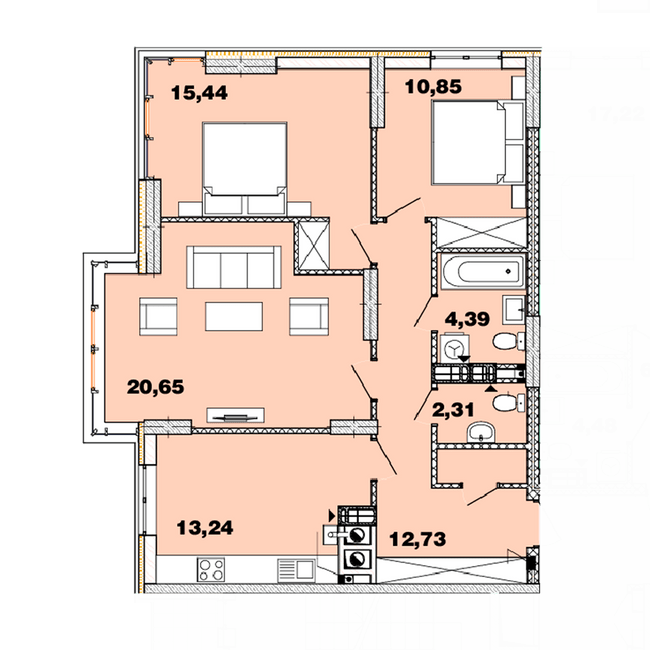 3-кімнатна 80.95 м² в ЖК Crystal Avenue від 28 000 грн/м², с. Петропавлівська Борщагівка
