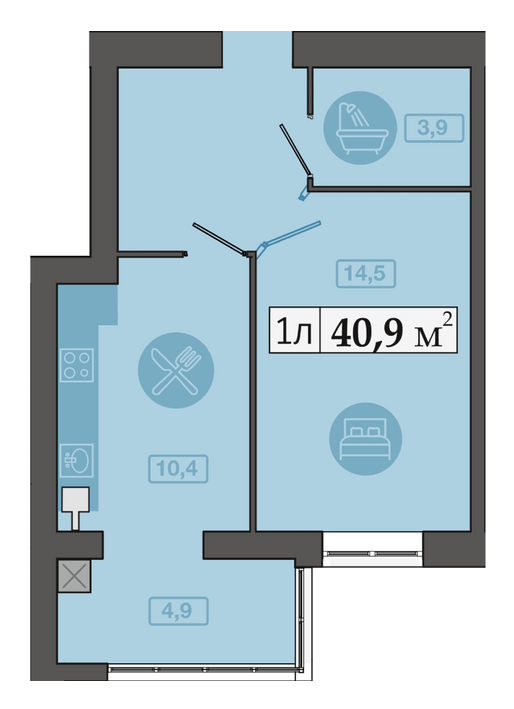 2-кімнатна 40.9 м² в ЖК Щасливий у Дніпрі від 19 450 грн/м², Дніпро