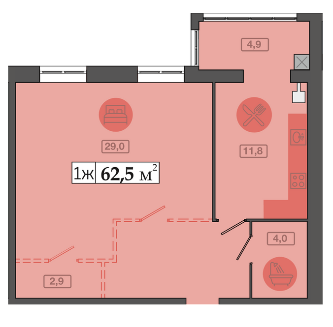 1-комнатная 62.5 м² в ЖК Счастливый в Днепре от 20 300 грн/м², Днепр
