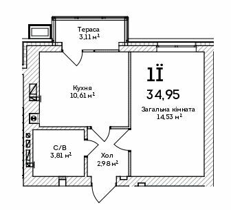 1-комнатная 34.95 м² в ЖК Grand Country Irpin от 19 000 грн/м², г. Ирпень