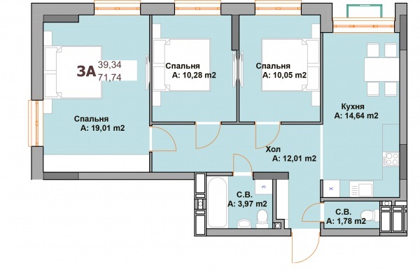 3-комнатная 71.74 м² в ЖК Vyshgorod Sky от 18 000 грн/м², г. Вышгород