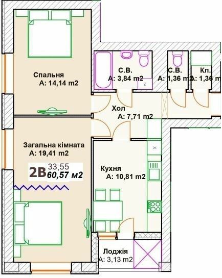 2-комнатная 60.57 м² в ЖК Премиальный от 25 000 грн/м², г. Ирпень