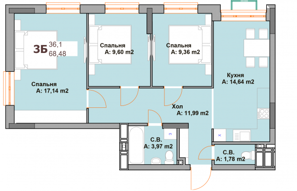 3-комнатная 68.48 м² в ЖК Vyshgorod Sky от 18 000 грн/м², г. Вышгород