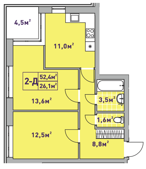 2-кімнатна 52.4 м² в ЖК Центральний-2 від 23 050 грн/м², м. Ірпінь