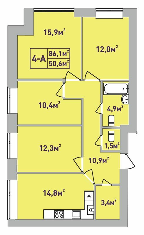 4-комнатная 86.1 м² в ЖК Центральный-Премиум от 28 850 грн/м², г. Ирпень