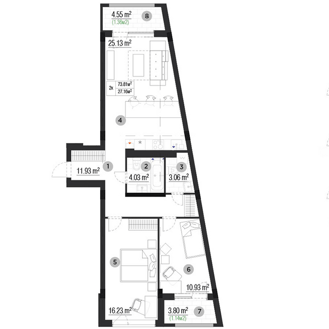 2-комнатная 73.81 м² в ЖК PARKTOWN от 23 000 грн/м², пгт Гостомель