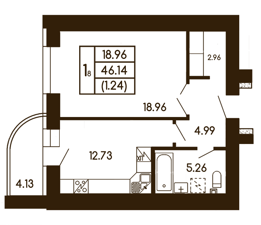 Продаж 1-кімнатної квартири 46.14 м², ЖК Чайка, Будинок 36