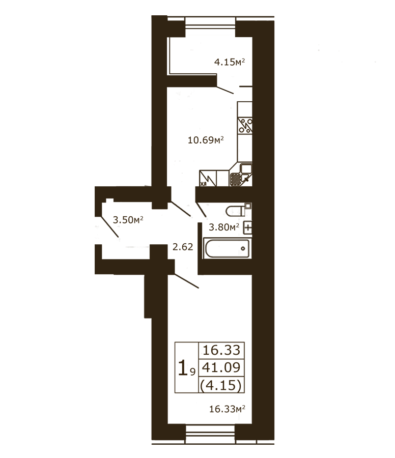 1-кімнатна 41.09 м² в ЖК Чайка від 17 300 грн/м², с. Чайки