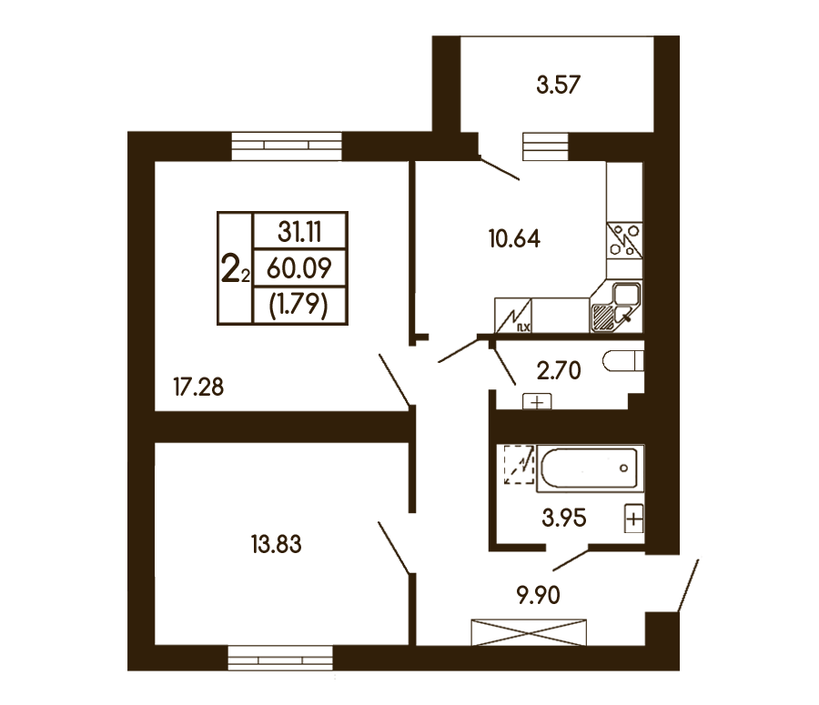 2-комнатная 60.09 м² в ЖК Чайка от 21 000 грн/м², с. Чайки