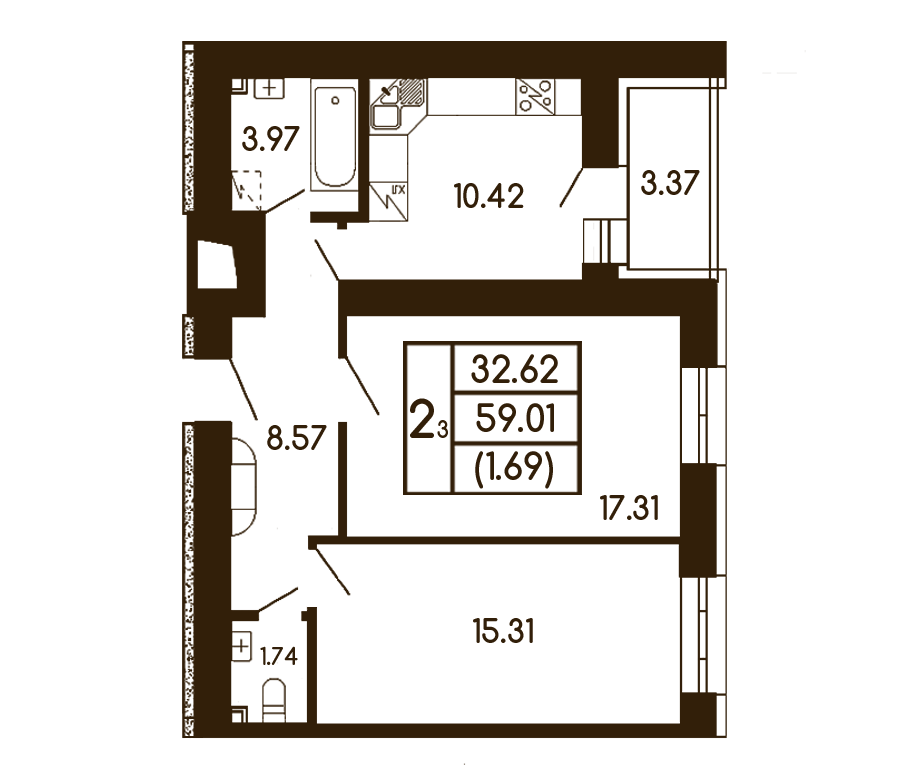 2-комнатная 59.01 м² в ЖК Чайка от 21 000 грн/м², с. Чайки