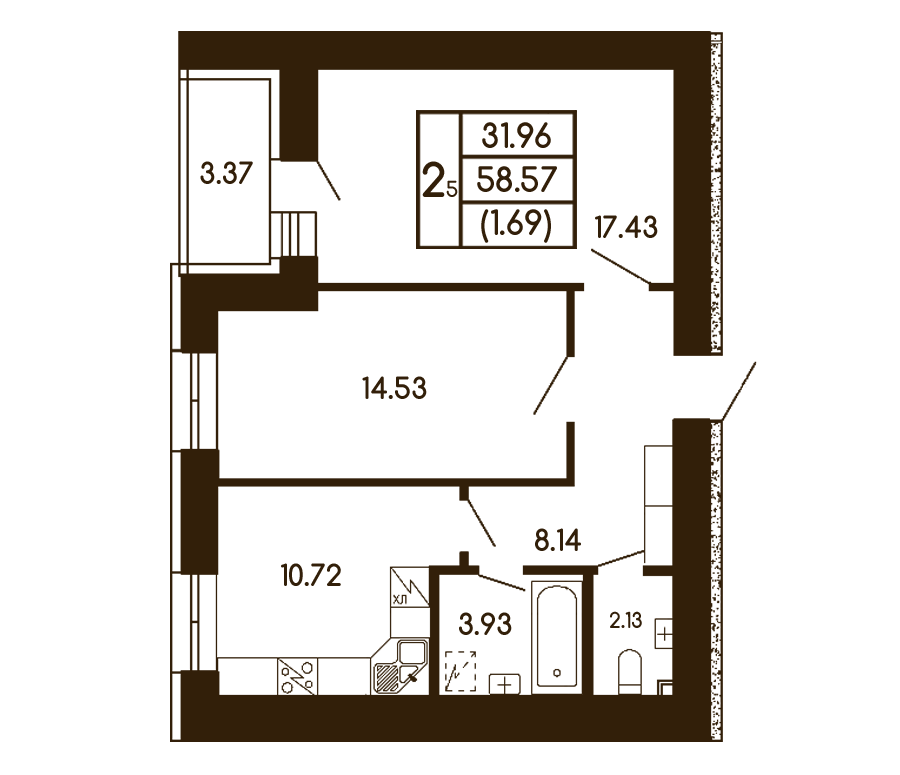 2-комнатная 58.57 м² в ЖК Чайка от 21 000 грн/м², с. Чайки