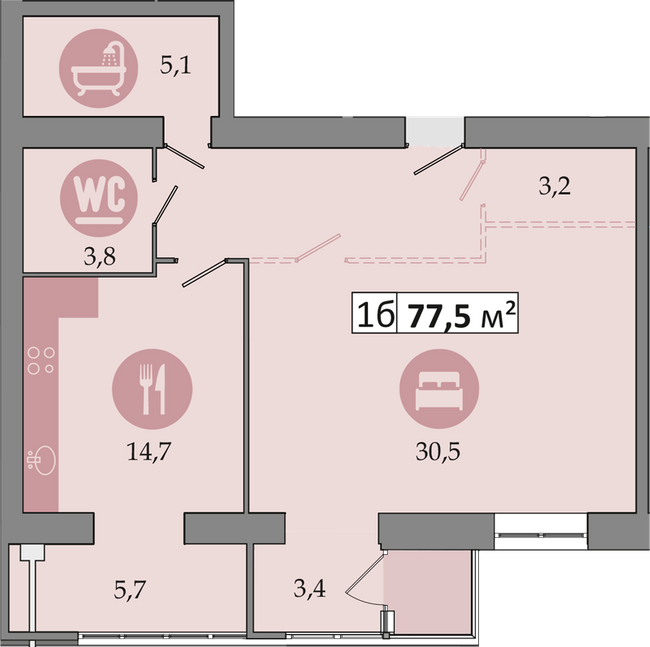 2-кімнатна 77.5 м² в ЖК Дніпровська Брама 2 від 16 200 грн/м², смт Слобожанське