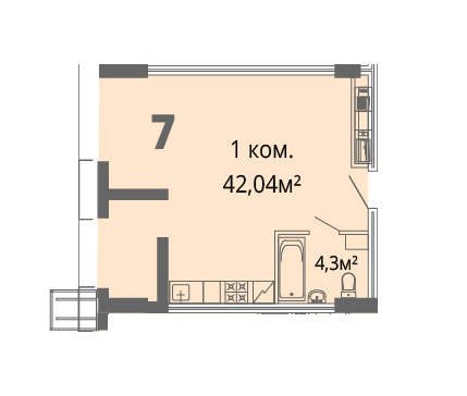 1-комнатная 42.04 м² в ЖК Грани от 26 200 грн/м², Днепр