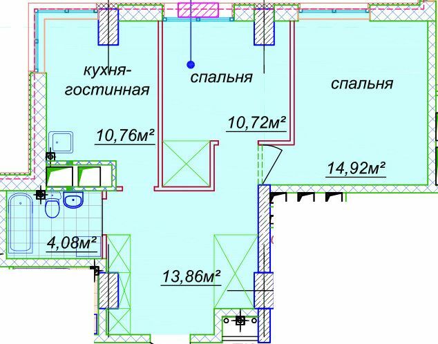 2-комнатная 55.9 м² в ЖК Миронова от 38 200 грн/м², Днепр